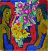 Ernst Ludwig Kirchner Stilleben mit zwei Holzfiguren und Blumen oil painting reproduction